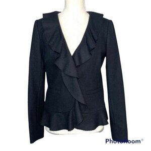 J Crew Black Wool Blend Ruffle Long Sleeve Lined Blazer Jacket Size 2